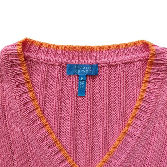 Escada Sport Pink V-neck Short Sleeve Sweater with Orange Trim Women's Size M - Picture 3 of 6